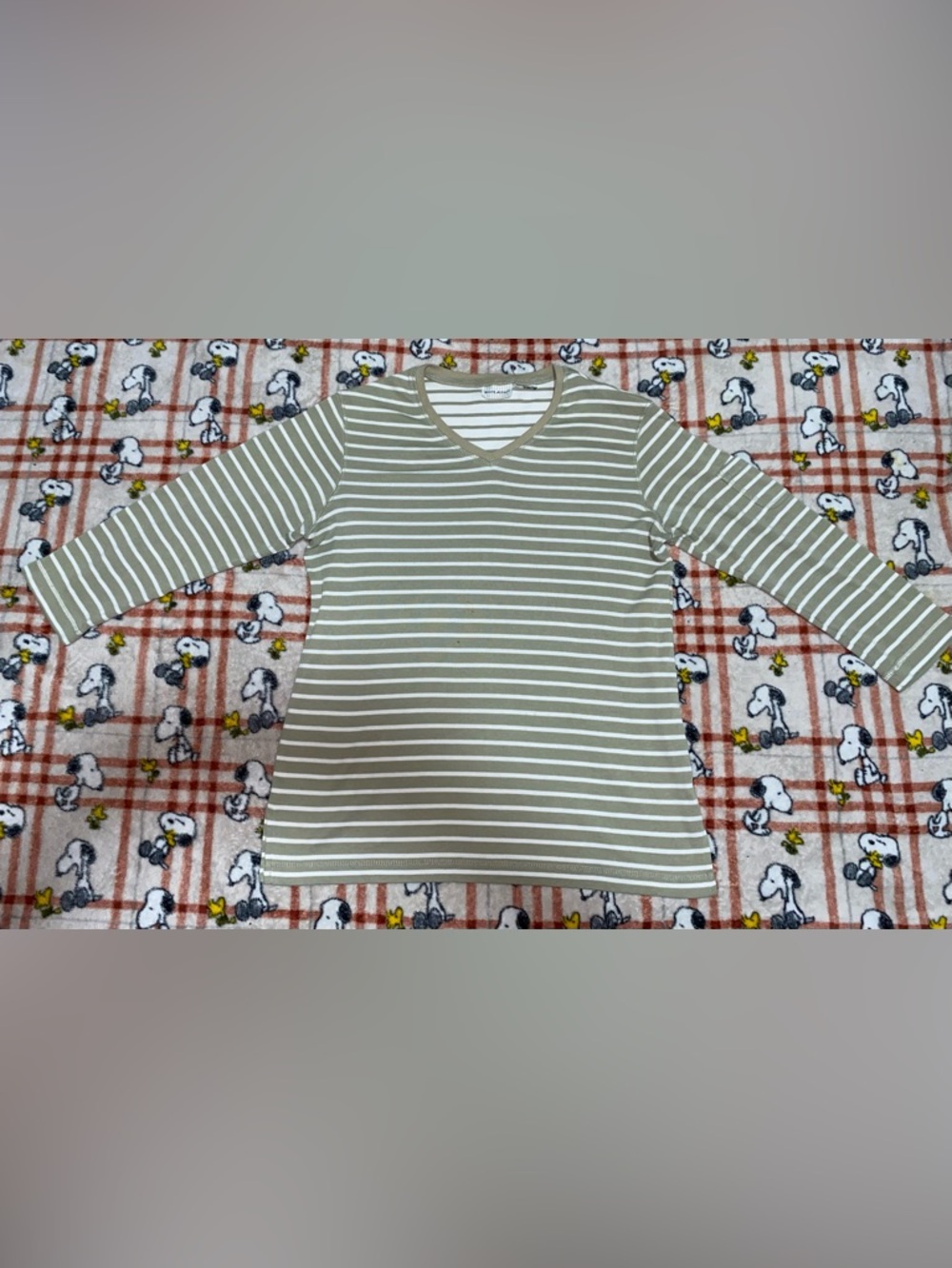 White Stag Olive Green and White Striped quarter Sleeve Top
